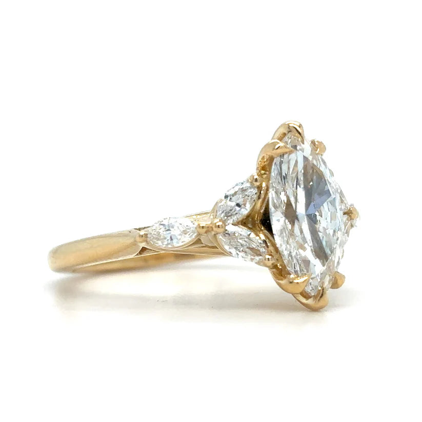 Marquise Solitaire Engagement Ring with 3 Marquise Side Diamonds | 14K Solid Gold | Lab-Grown Diamond Ring