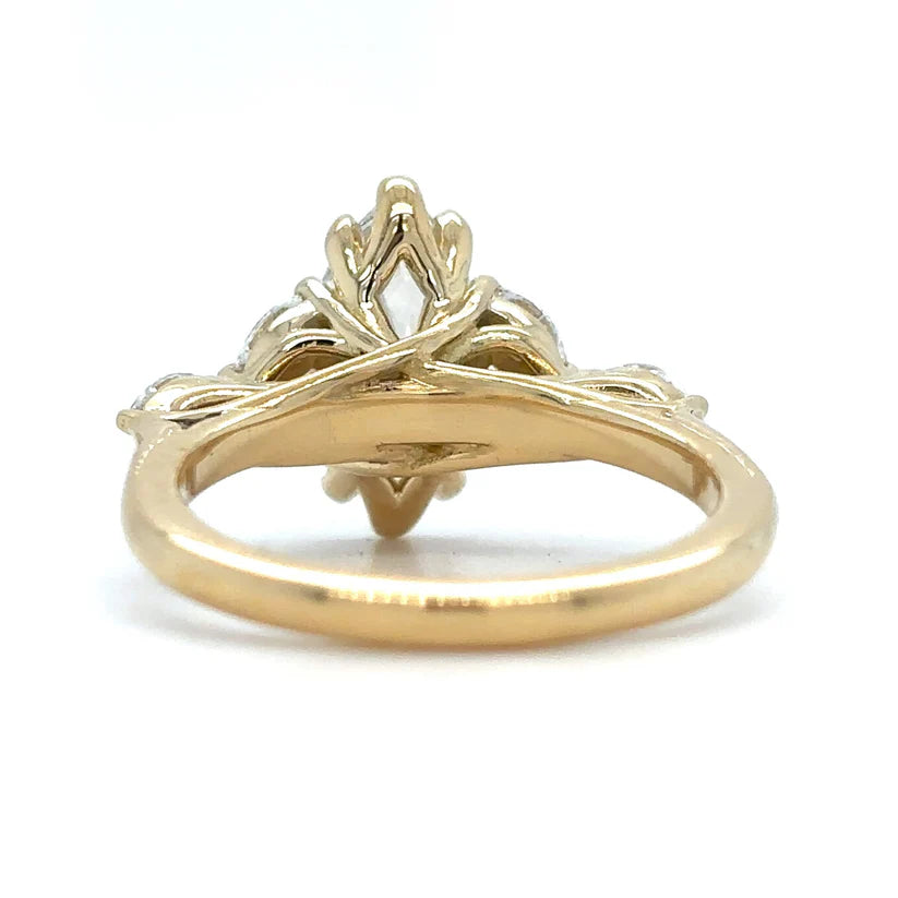 Marquise Solitaire Engagement Ring with 3 Marquise Side Diamonds | 14K Solid Gold | Lab-Grown Diamond Ring