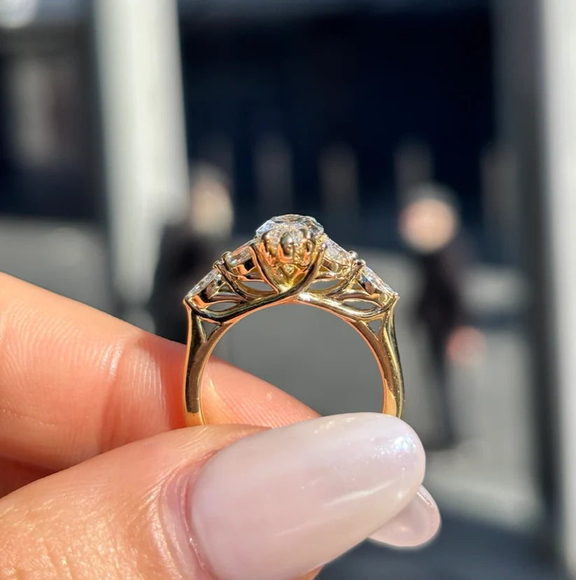 Marquise Solitaire Engagement Ring with 3 Marquise Side Diamonds | 14K Solid Gold | Lab-Grown Diamond Ring