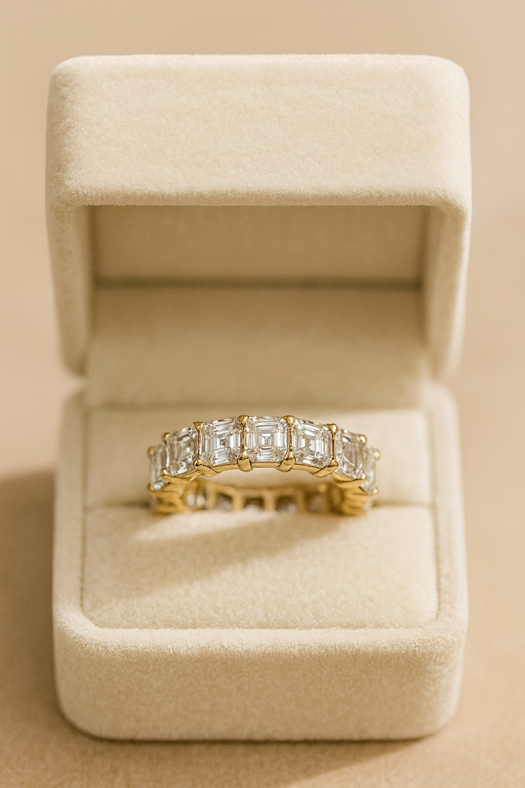 4.5mm Asscher Cut Moissanite Eternity Band | 14K Solid Yellow Gold Wedding Ring | Stackable Anniversary Promise Ring