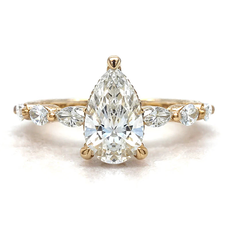 Analeia Pear Cut Engagement Ring with Tapered Diamond Band | Lab-Grown Diamond