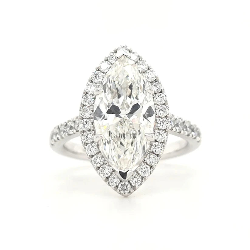 Analeia Marquise Halo Engagement Ring with Pavé Halfway Set Band | Lab-Grown Diamond