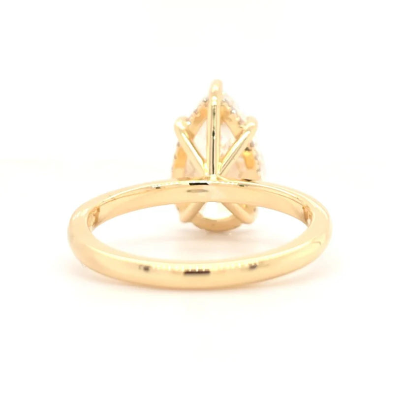 Pear Cut Solitaire Engagement Ring with Hidden Halo & Plain Band