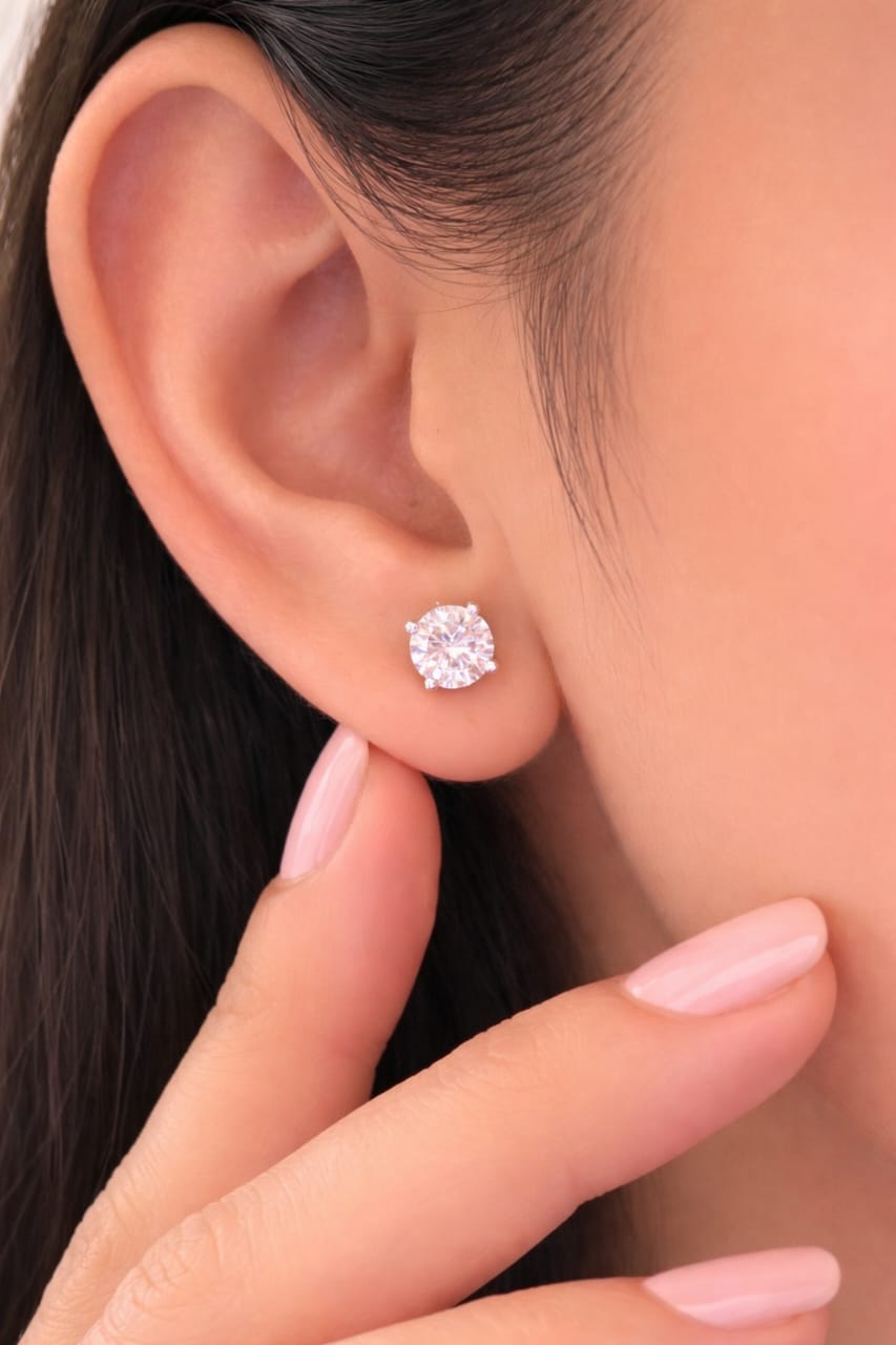 4 TCW Crushed Ice Round Cut Moissanite Stud Earrings | 14K White Gold | Wedding & Anniversary Earrings