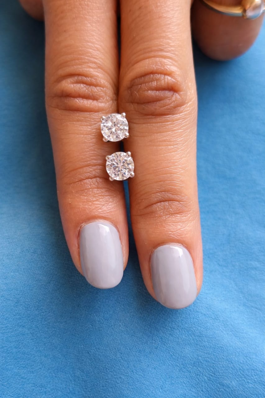 4 TCW Crushed Ice Round Cut Moissanite Stud Earrings | 14K White Gold | Wedding & Anniversary Earrings