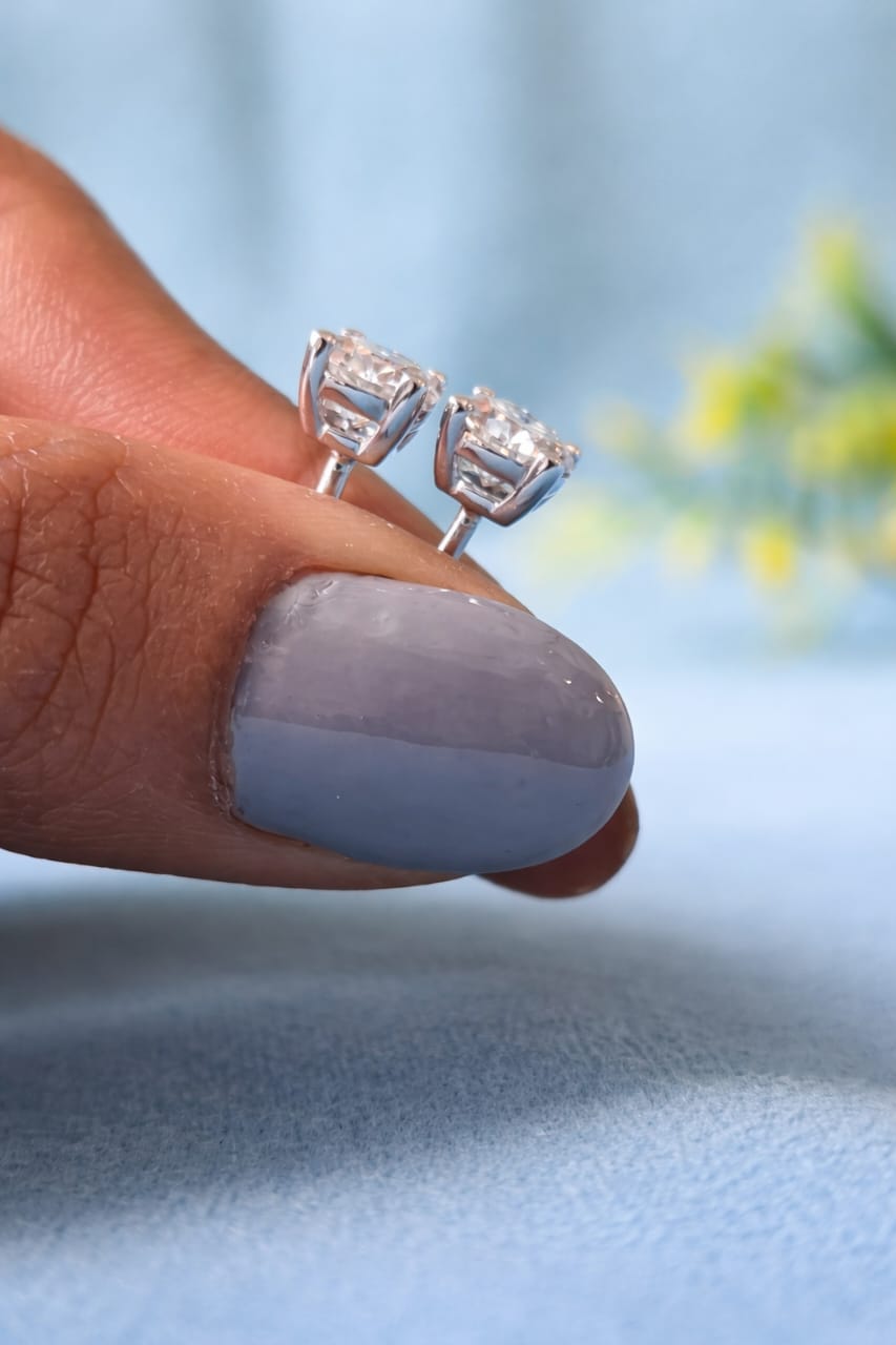 4 TCW Crushed Ice Round Cut Moissanite Stud Earrings | 14K White Gold | Wedding & Anniversary Earrings