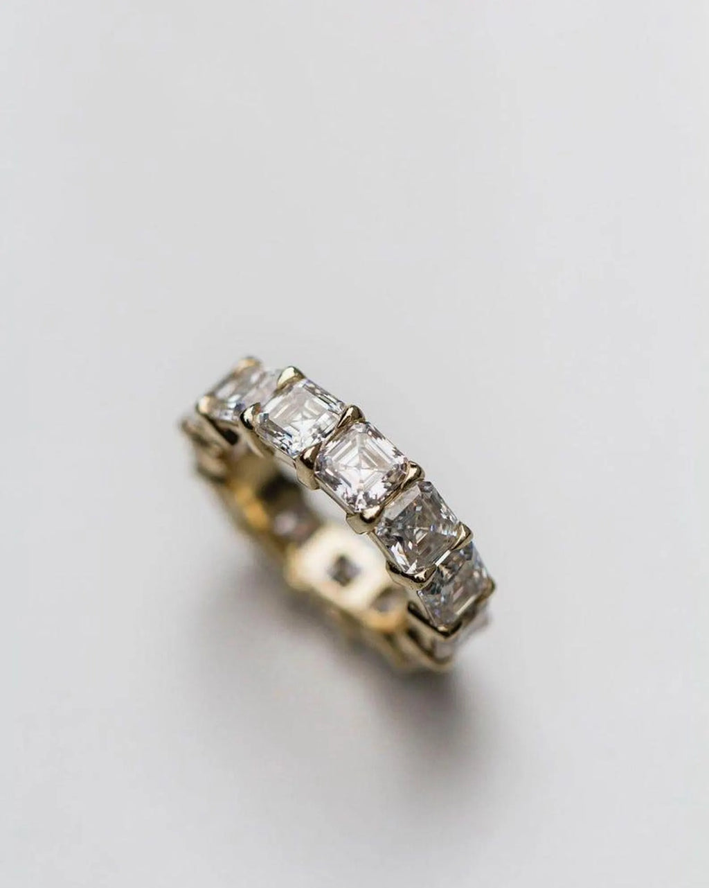 4.5mm Asscher Cut Moissanite Eternity Band | 14K Solid Yellow Gold Wedding Ring | Stackable Anniversary Promise Ring