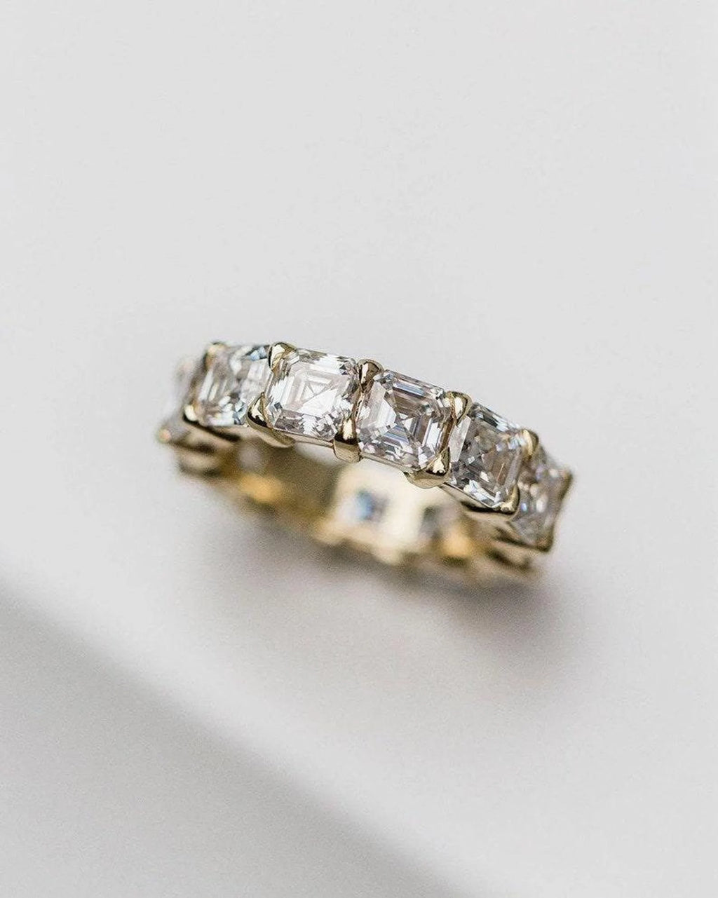 4.5mm Asscher Cut Moissanite Eternity Band | 14K Solid Yellow Gold Wedding Ring | Stackable Anniversary Promise Ring