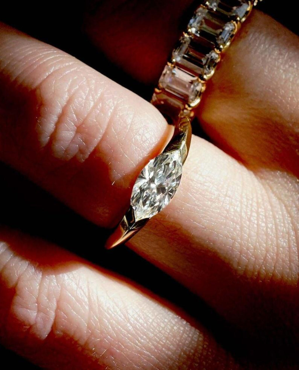 2.00 CT Marquise Cut East West Set Moissanite Diamond Solitaire Engagement Ring 14K Solid Yellow Gold Half Bezel Setting Wedding Gift Ring