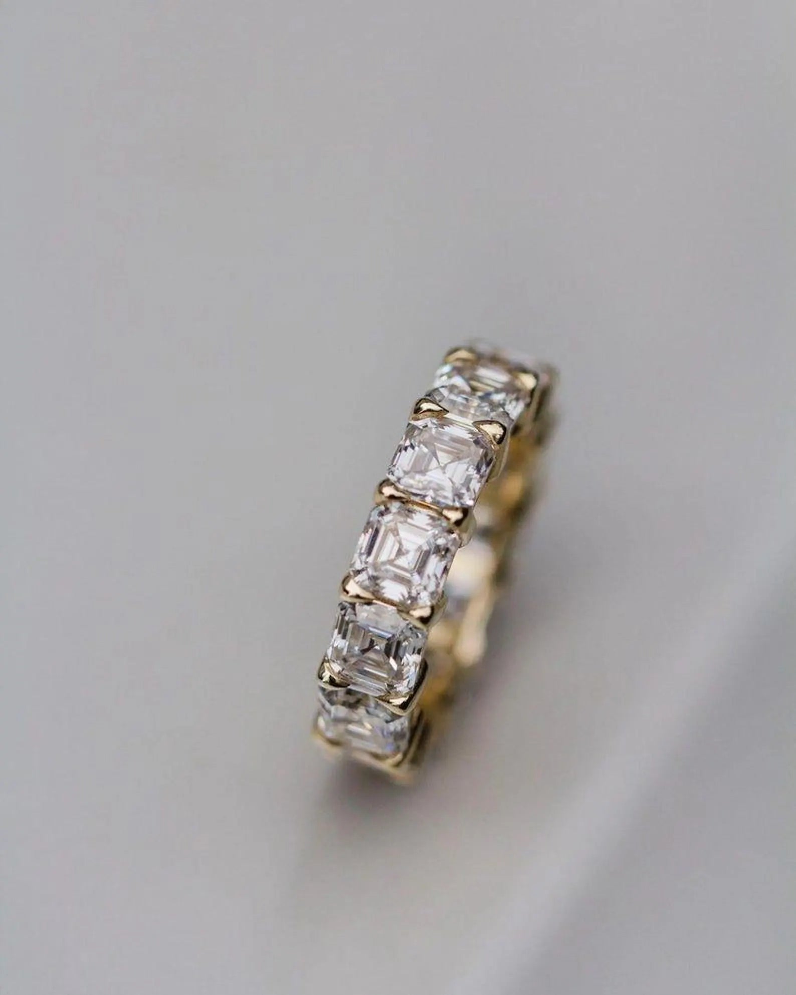 4.5mm Asscher Cut Moissanite Eternity Band | 14K Solid Yellow Gold Wedding Ring | Stackable Anniversary Promise Ring