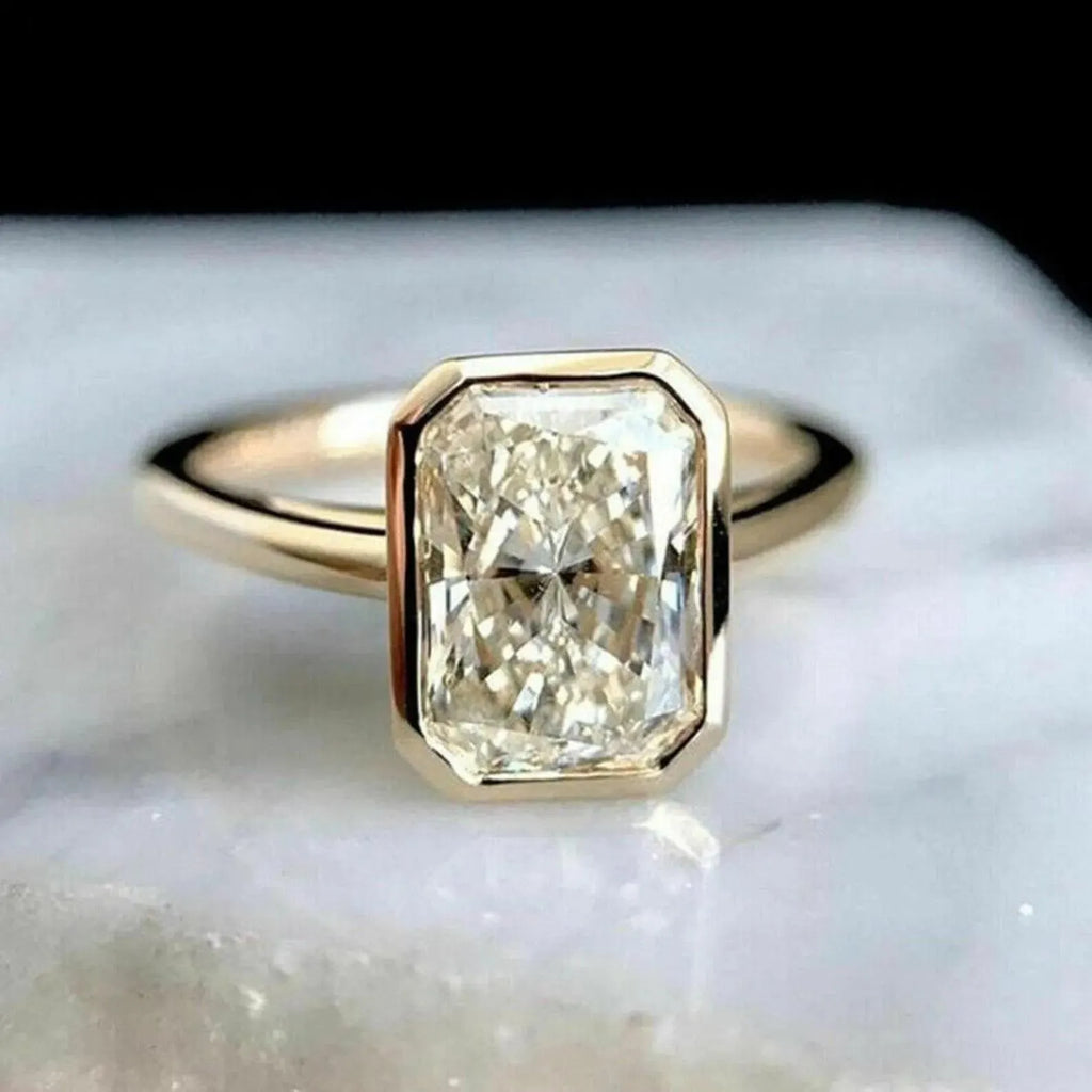 Radiant Cut Lab Grown Diamond Ring, 3.0 CT, 14K Yellow Gold Bezel Set