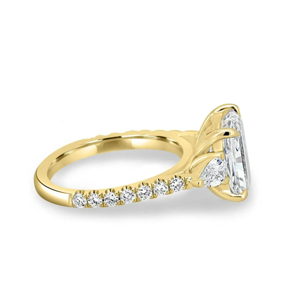 Radiant Cut Moissanite Engagement Ring • 3 Stone Bridal Ring • 14K Gold Radiant Ring • Pear Side Stone Ring • Luxury Proposal Ring