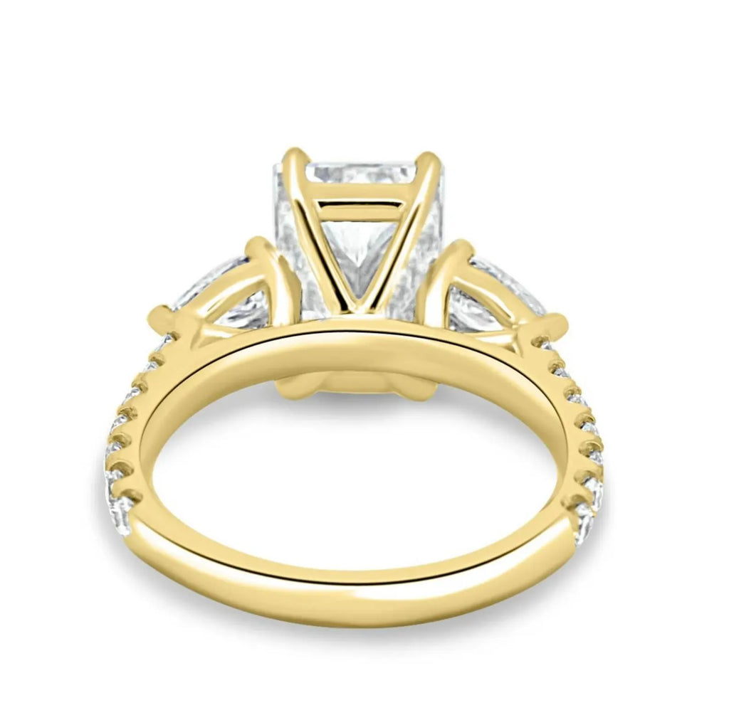 Radiant Cut Moissanite Engagement Ring • 3 Stone Bridal Ring • 14K Gold Radiant Ring • Pear Side Stone Ring • Luxury Proposal Ring