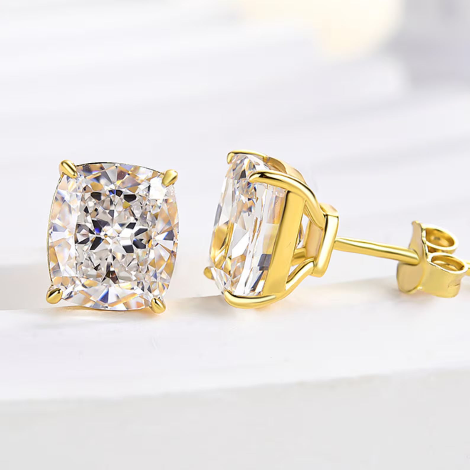 4 TCW Crushed Ice Cushion Cut Stud Earrings 14K White Gold Earrings Colorless Moissanite Wedding Earring Anniversary Gift Earrings For Women