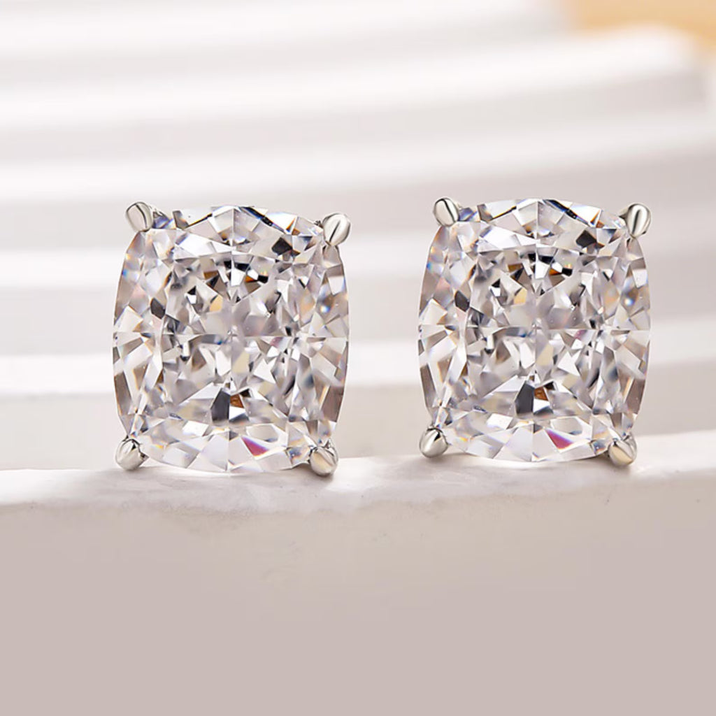 4 TCW Crushed Ice Cushion Cut Stud Earrings 14K White Gold Earrings Colorless Moissanite Wedding Earring Anniversary Gift Earrings For Women