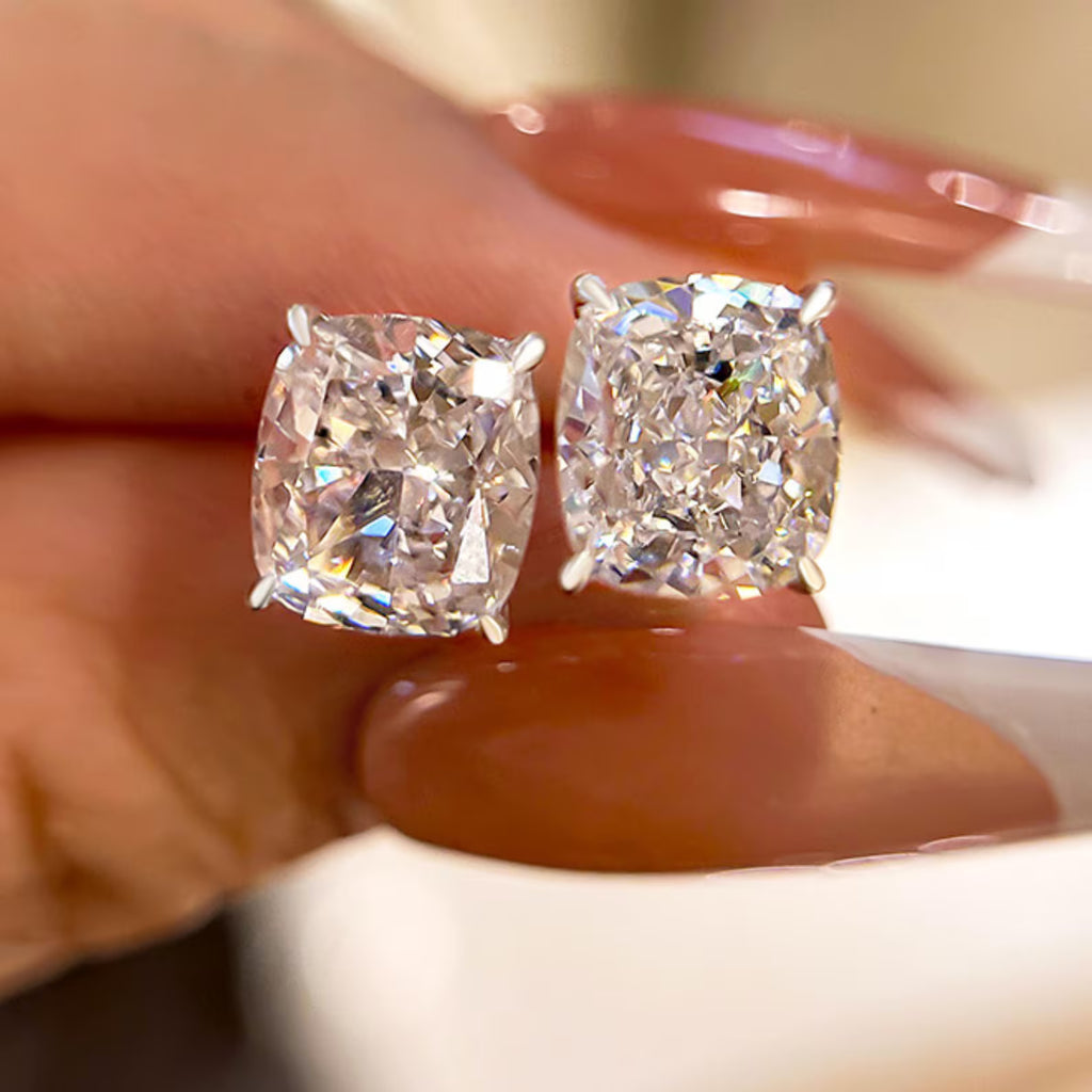 4 TCW Crushed Ice Cushion Cut Stud Earrings 14K White Gold Earrings Colorless Moissanite Wedding Earring Anniversary Gift Earrings For Women