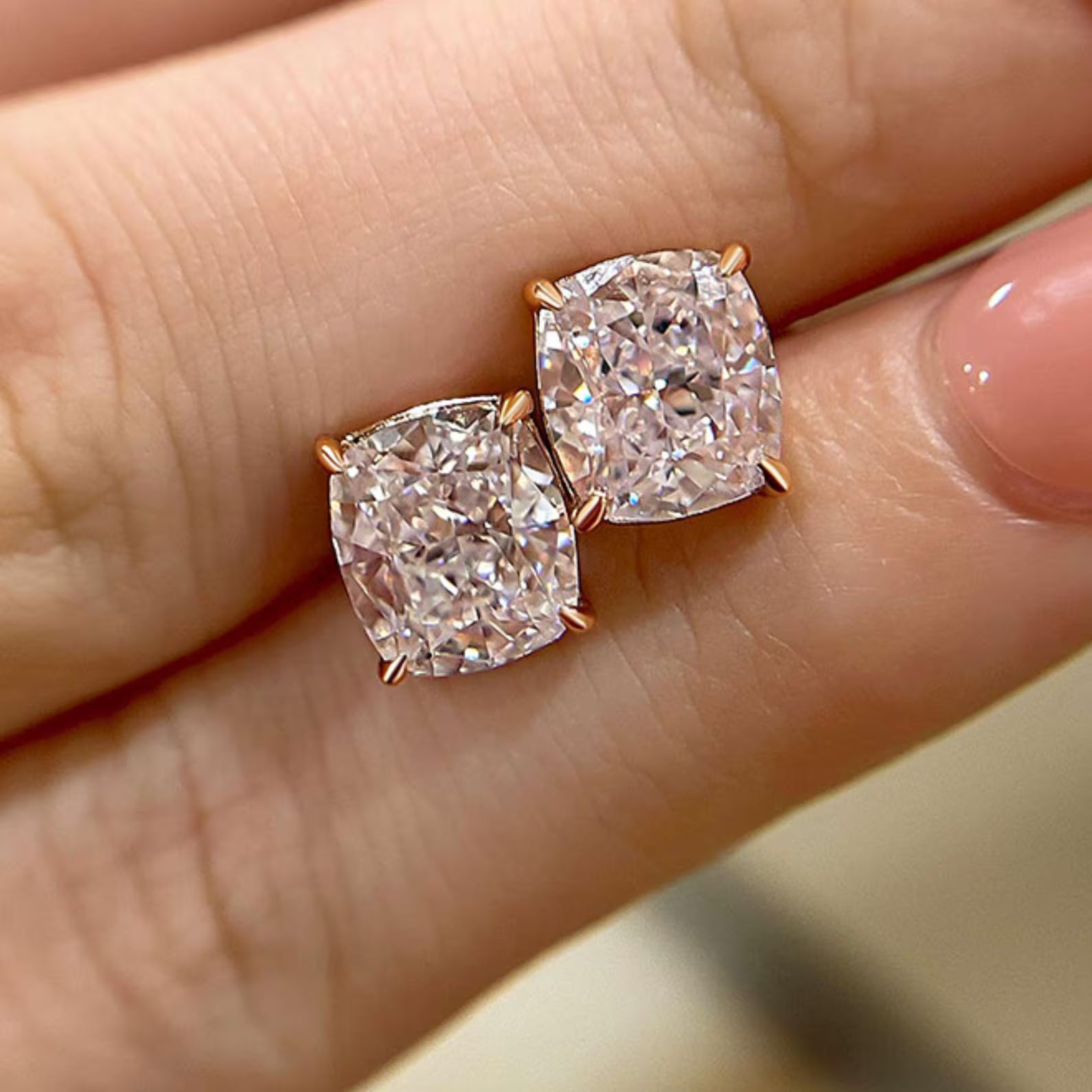 4 TCW Crushed Ice Cushion Cut Stud Earrings 14K White Gold Earrings Colorless Moissanite Wedding Earring Anniversary Gift Earrings For Women