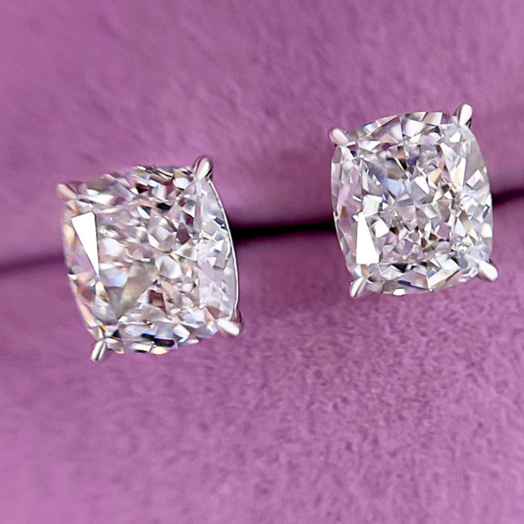 4 TCW Crushed Ice Cushion Cut Stud Earrings 14K White Gold Earrings Colorless Moissanite Wedding Earring Anniversary Gift Earrings For Women