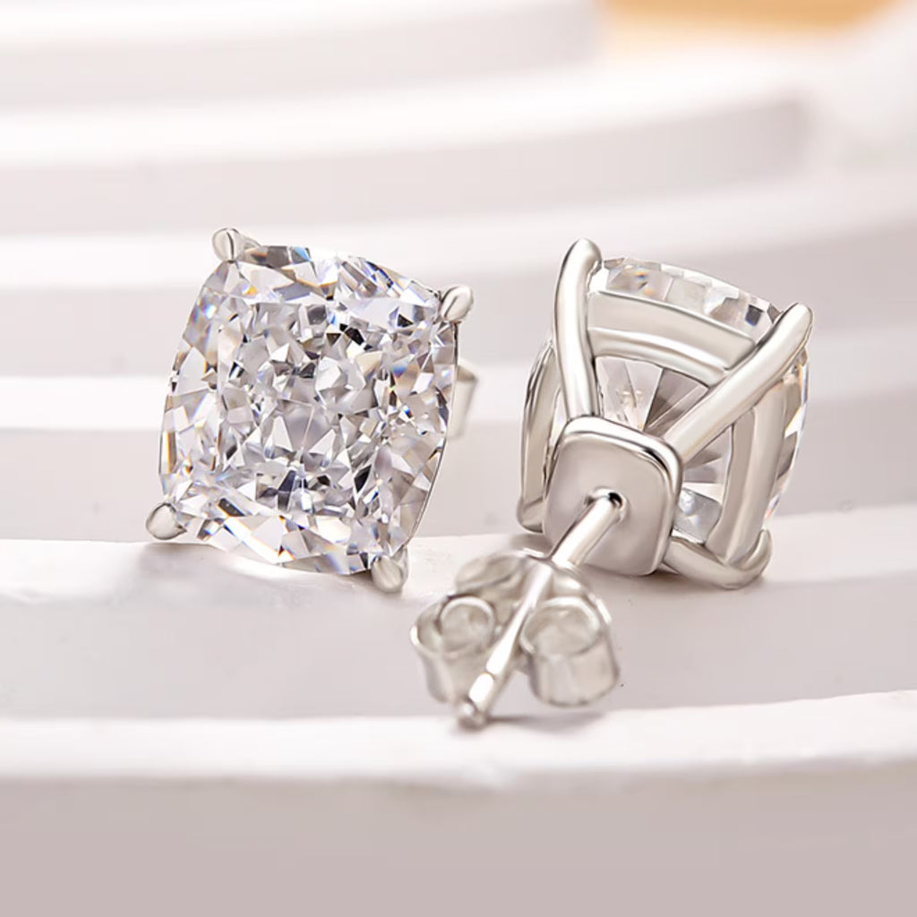 4 TCW Crushed Ice Cushion Cut Stud Earrings 14K White Gold Earrings Colorless Moissanite Wedding Earring Anniversary Gift Earrings For Women