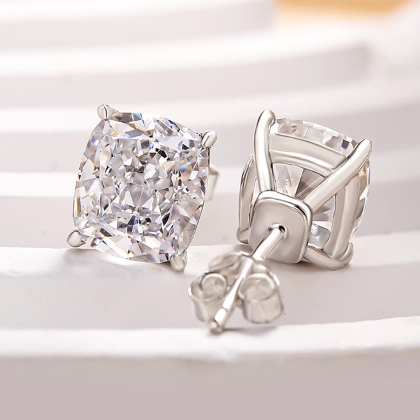 4 TCW Crushed Ice Cushion Cut Stud Earrings 14K White Gold Earrings Colorless Moissanite Wedding Earring Anniversary Gift Earrings For Women