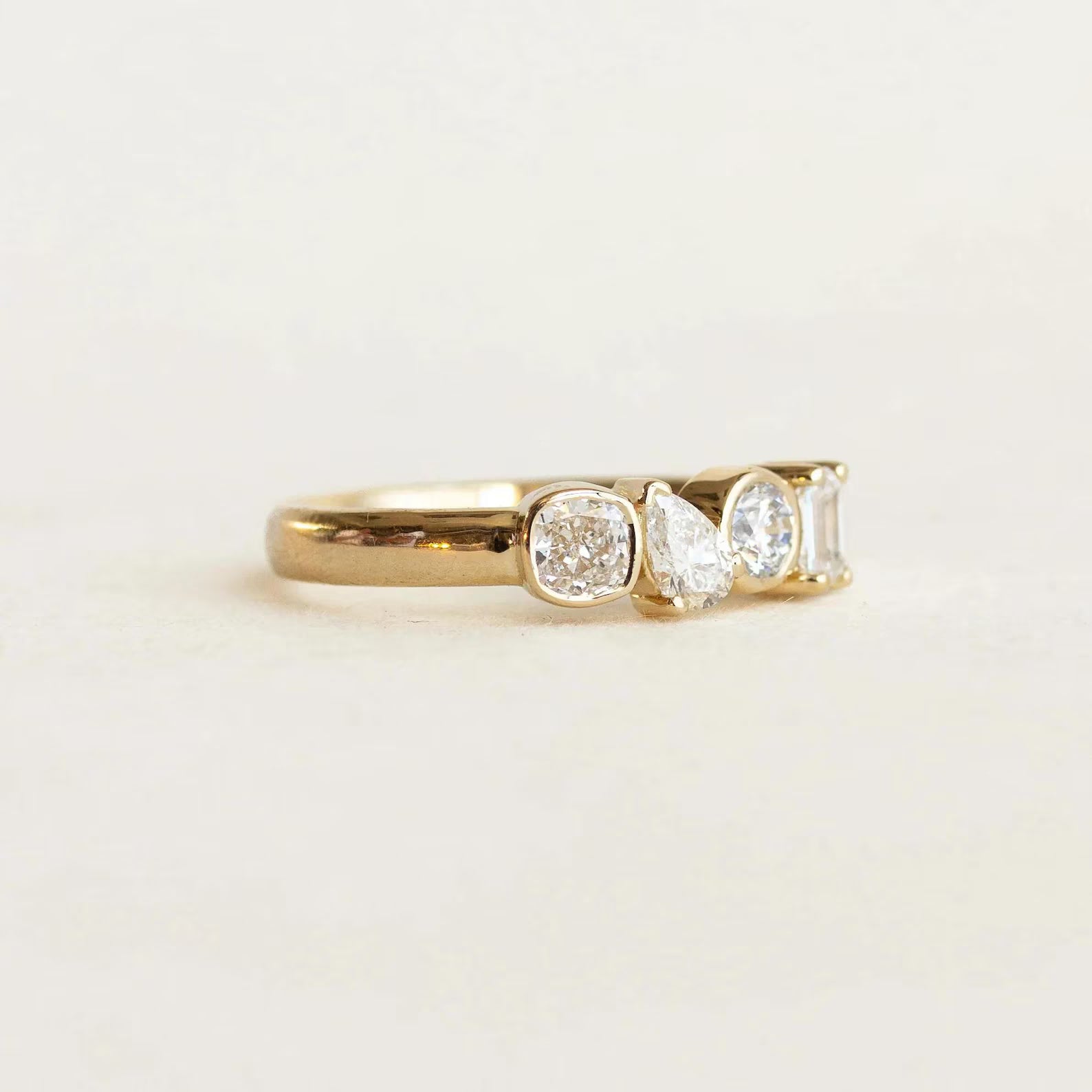 Mixed Shape Moissanite Eternity Ring | 14K Gold Bezel Set Diamond Band | Pear Round Emerald Cut Ring | Anniversary Wedding Band |Unique Ring