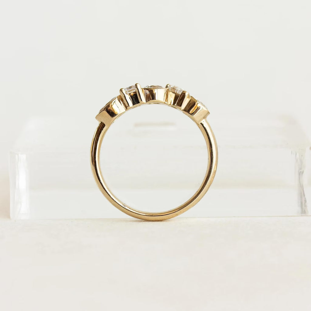 Mixed Shape Moissanite Eternity Ring | 14K Gold Bezel Set Diamond Band | Pear Round Emerald Cut Ring | Anniversary Wedding Band |Unique Ring