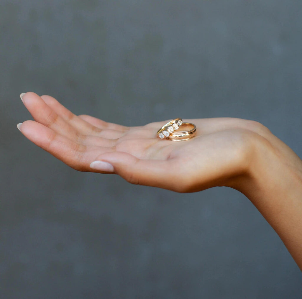 Mixed Shape Moissanite Eternity Ring | 14K Gold Bezel Set Diamond Band | Pear Round Emerald Cut Ring | Anniversary Wedding Band |Unique Ring