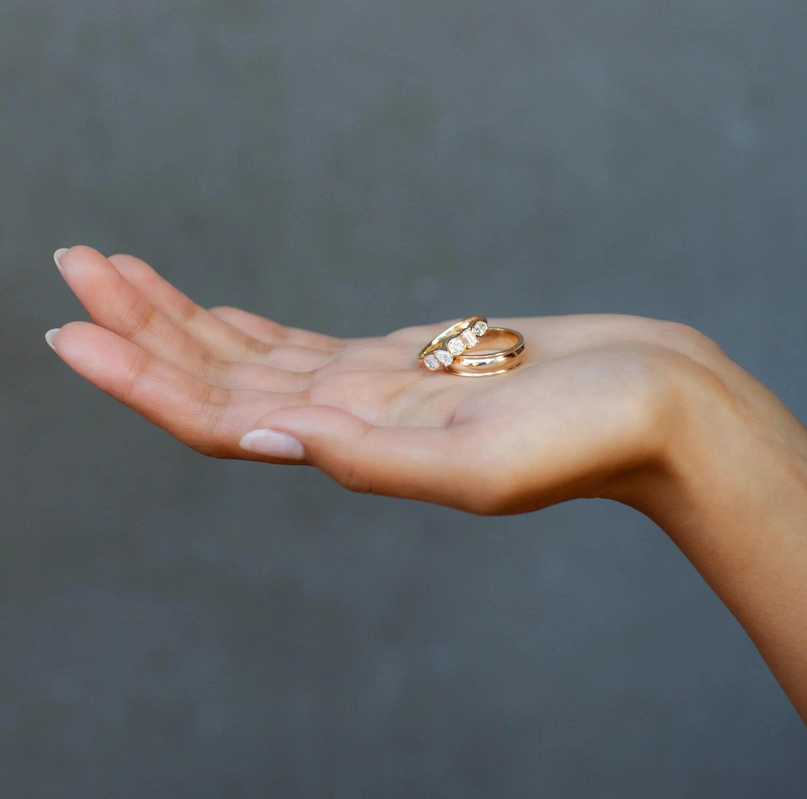 Mixed Shape Moissanite Eternity Ring | 14K Gold Bezel Set Diamond Band | Pear Round Emerald Cut Ring | Anniversary Wedding Band |Unique Ring