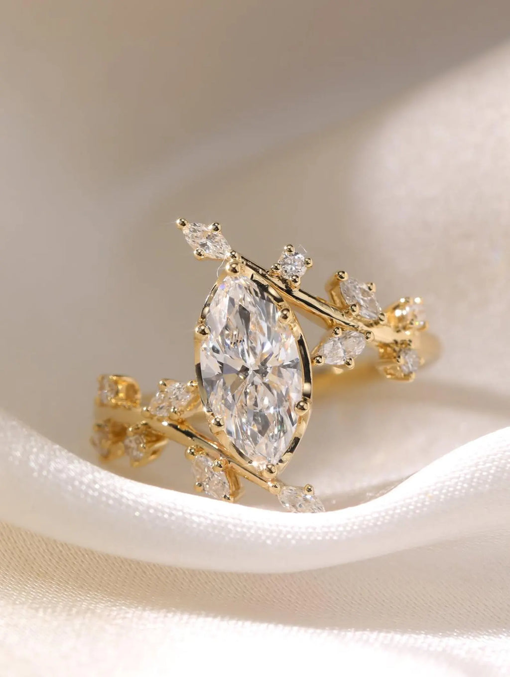 2 CT Marquise Cut Moissanite Engagement Ring 14K Solid Gold Diamond Ring Unique Floral Leaf Wedding Ring Anniversary Gift Christmas Gift