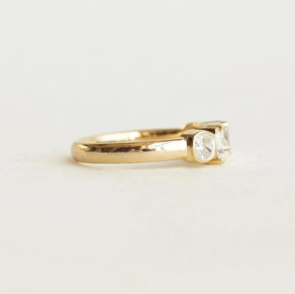 Mixed Shape Moissanite Eternity Ring | 14K Gold Bezel Set Diamond Band | Pear Round Emerald Cut Ring | Anniversary Wedding Band |Unique Ring