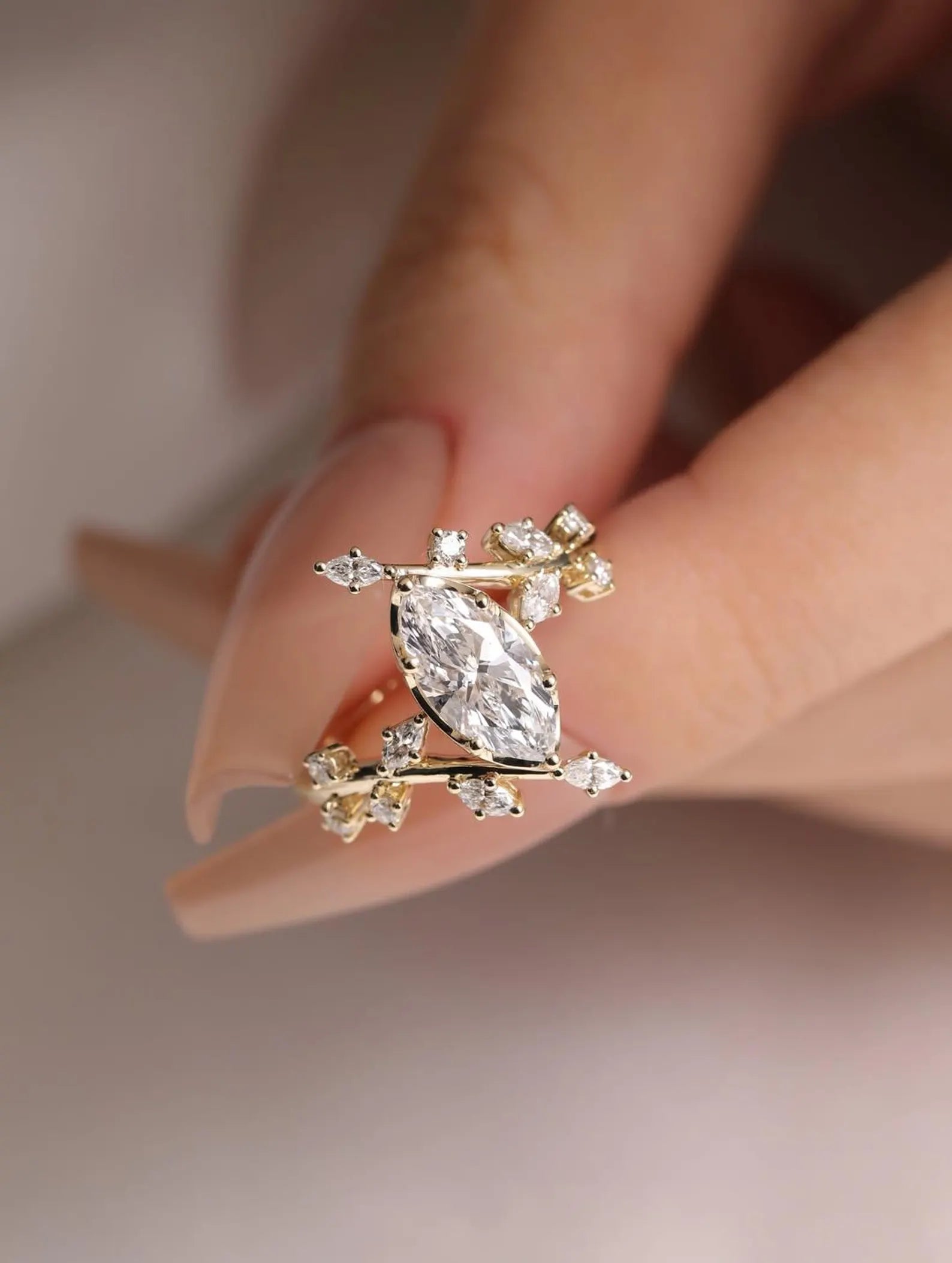 2 CT Marquise Cut Moissanite Engagement Ring 14K Solid Gold Diamond Ring Unique Floral Leaf Wedding Ring Anniversary Gift Christmas Gift