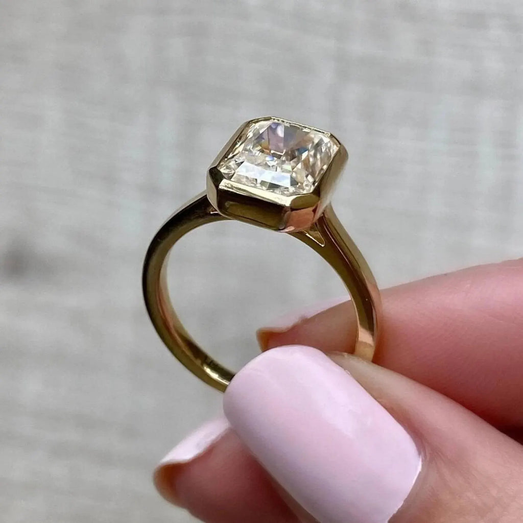 Radiant Cut Lab Grown Diamond Ring, 3.0 CT, 14K Yellow Gold Bezel Set