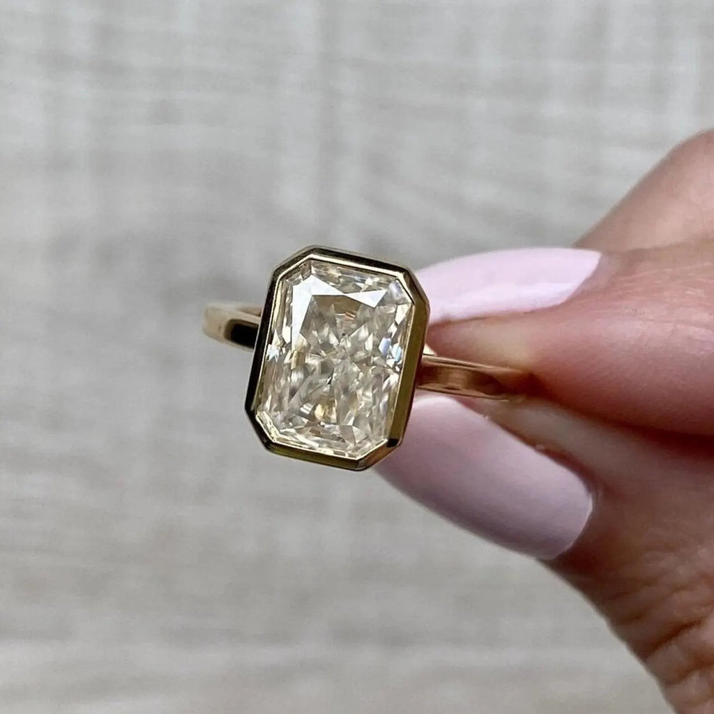 Radiant Cut Lab Grown Diamond Ring, 3.0 CT, 14K Yellow Gold Bezel Set