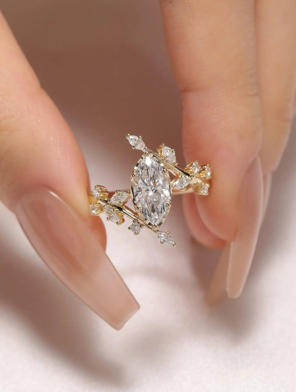 2 CT Marquise Cut Moissanite Engagement Ring 14K Solid Gold Diamond Ring Unique Floral Leaf Wedding Ring Anniversary Gift Christmas Gift