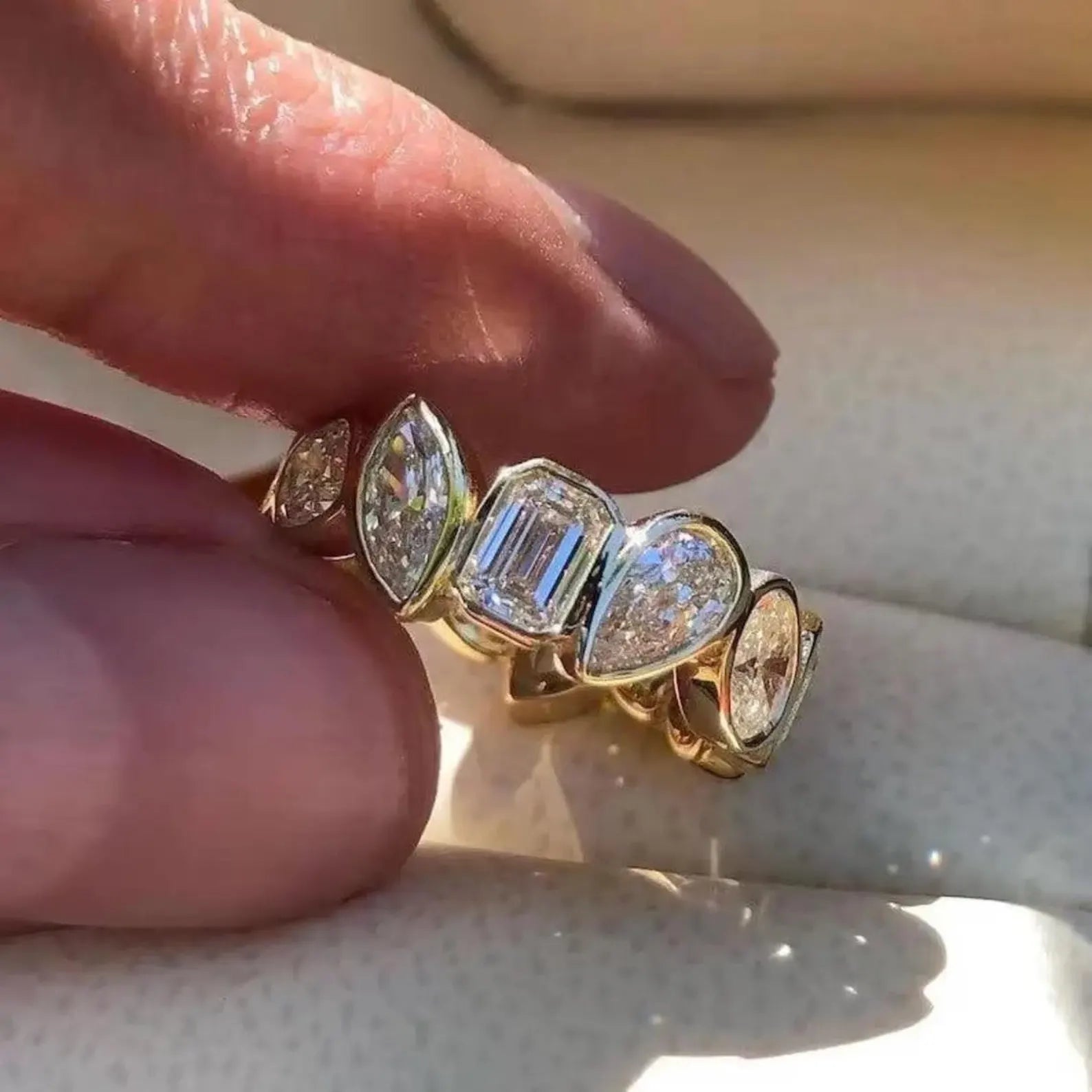 Mixed Shape Eternity Moissanite Ring • 14K Gold Diamond Alternative Band • Pear Marquise Emerald Cut Ring • Wedding Anniversary Band for Her