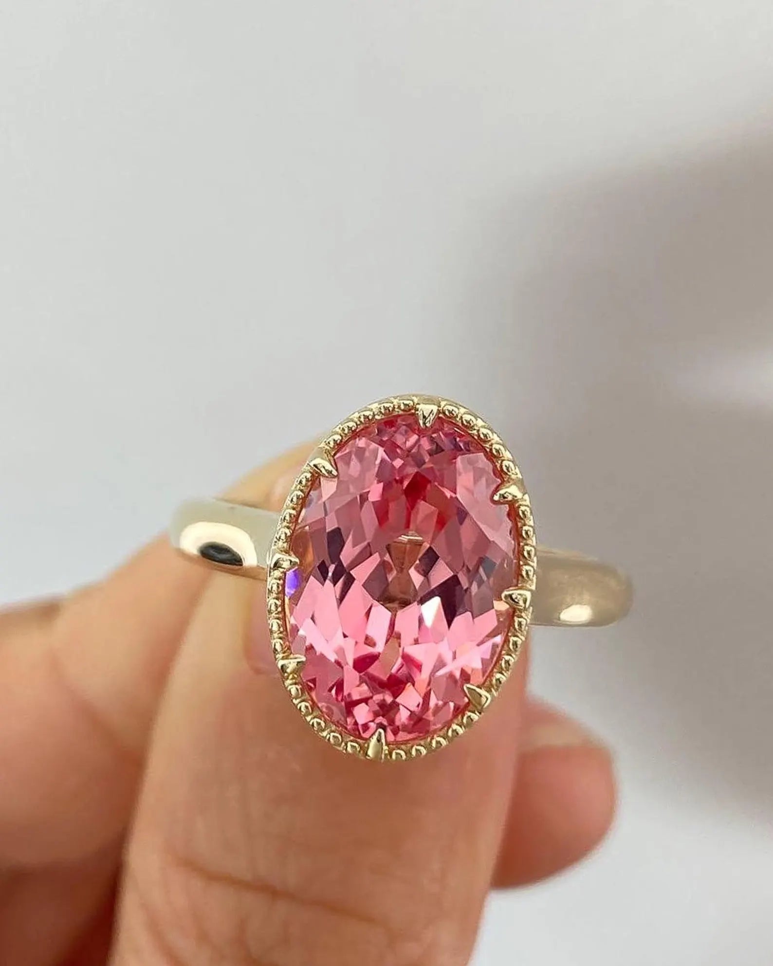 5 Carat Pink Sapphire Engagement Ring – Vintage Euro Band | Handmade Moissanite Ring