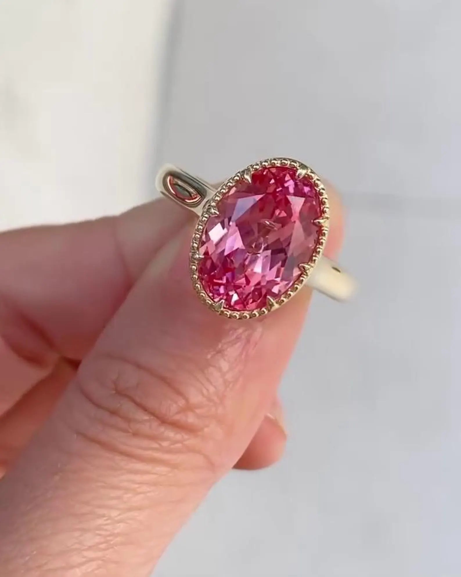 5 Carat Pink Sapphire Engagement Ring – Vintage Euro Band | Handmade Moissanite Ring