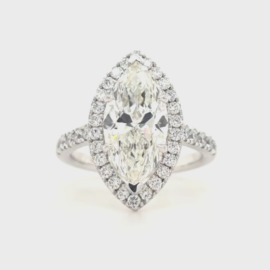 Analeia Marquise Halo Engagement Ring with Pavé Halfway Set Band | Lab-Grown Diamond