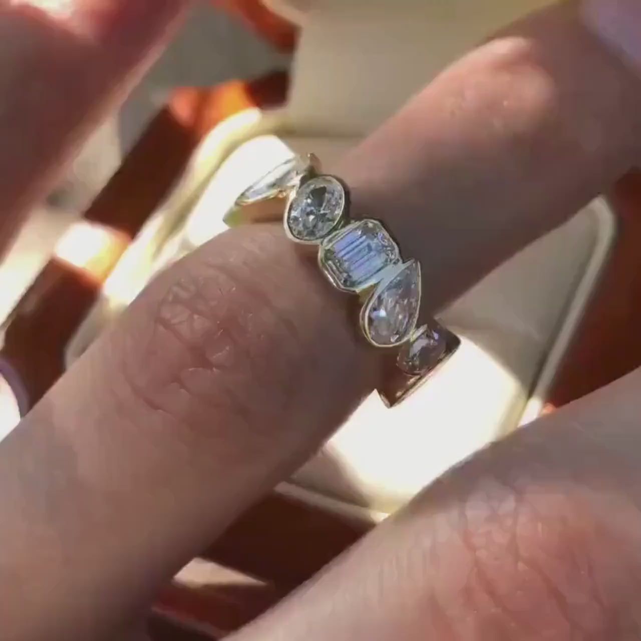 Mixed Shape Eternity Moissanite Ring • 14K Gold Diamond Alternative Band • Pear Marquise Emerald Cut Ring • Wedding Anniversary Band for Her