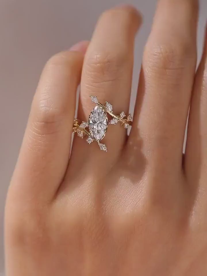 2 CT Marquise Cut Moissanite Engagement Ring 14K Solid Gold Diamond Ring Unique Floral Leaf Wedding Ring Anniversary Gift Christmas Gift