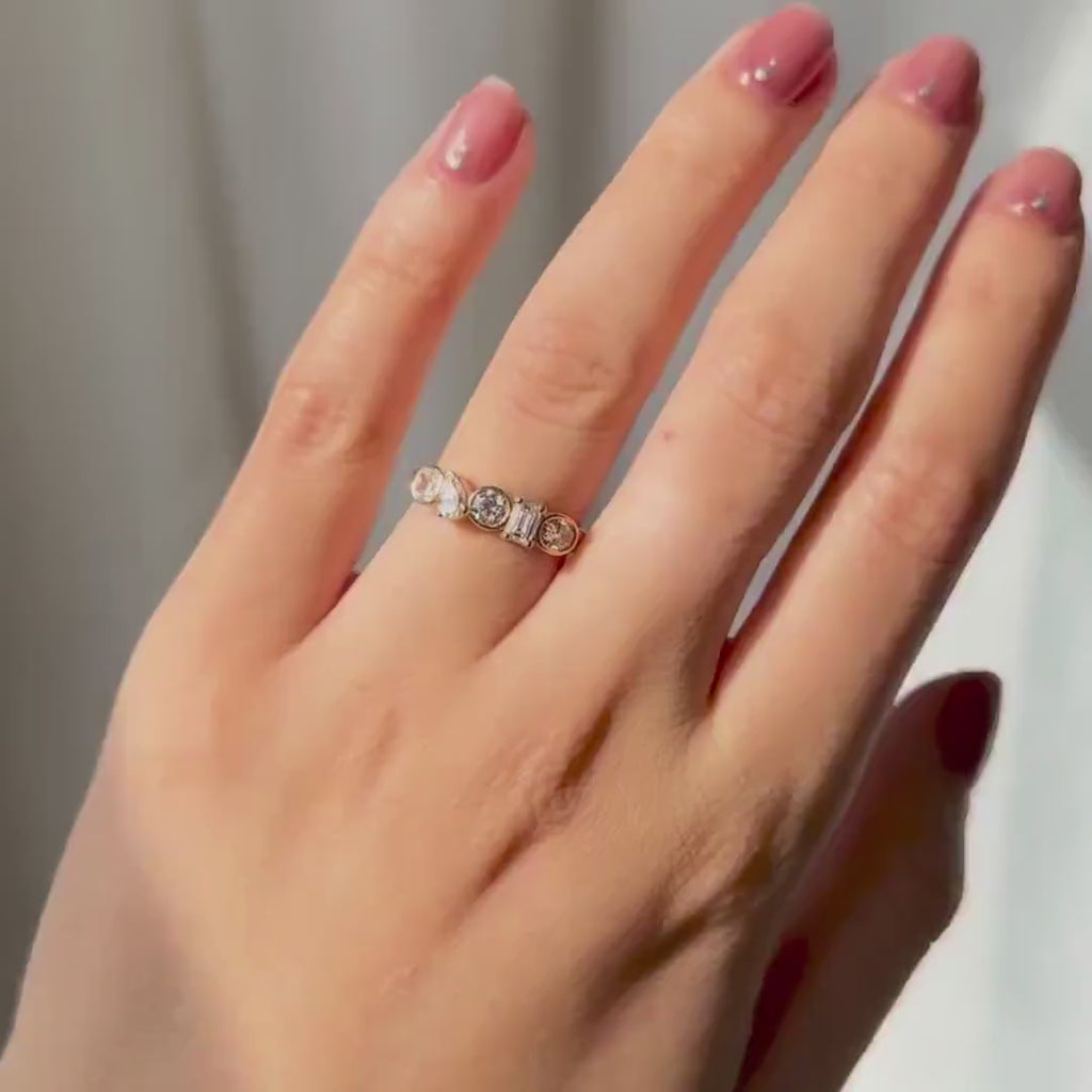 Mixed Shape Moissanite Eternity Ring | 14K Gold Bezel Set Diamond Band | Pear Round Emerald Cut Ring | Anniversary Wedding Band |Unique Ring