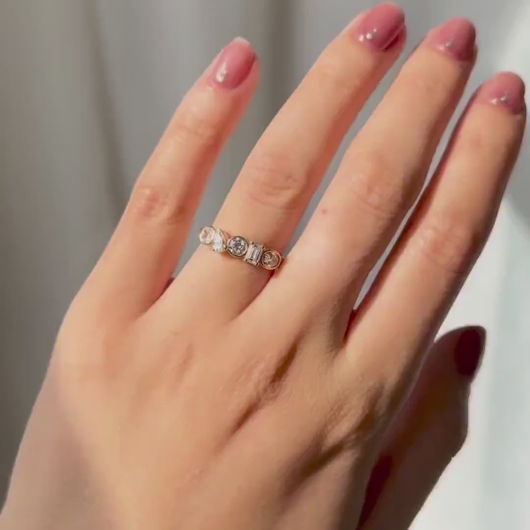 Mixed Shape Moissanite Eternity Ring | 14K Gold Bezel Set Diamond Band | Pear Round Emerald Cut Ring | Anniversary Wedding Band |Unique Ring