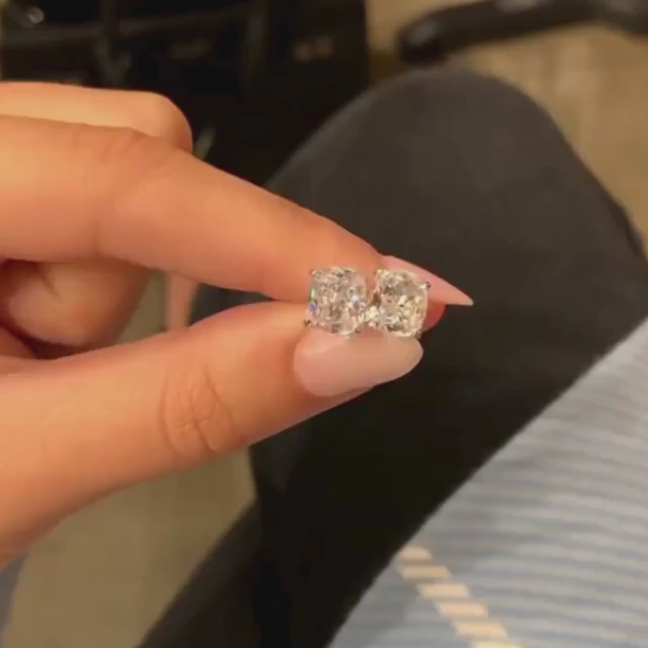 4 TCW Crushed Ice Cushion Cut Stud Earrings 14K White Gold Earrings Colorless Moissanite Wedding Earring Anniversary Gift Earrings For Women