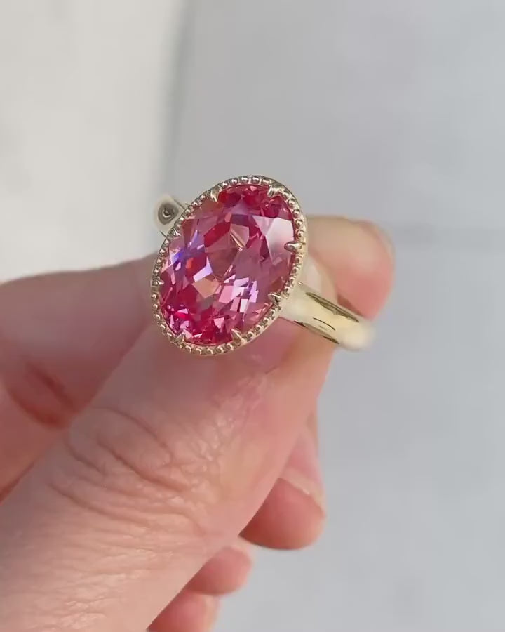 5 Carat Pink Sapphire Engagement Ring – Vintage Euro Band | Handmade Moissanite Ring