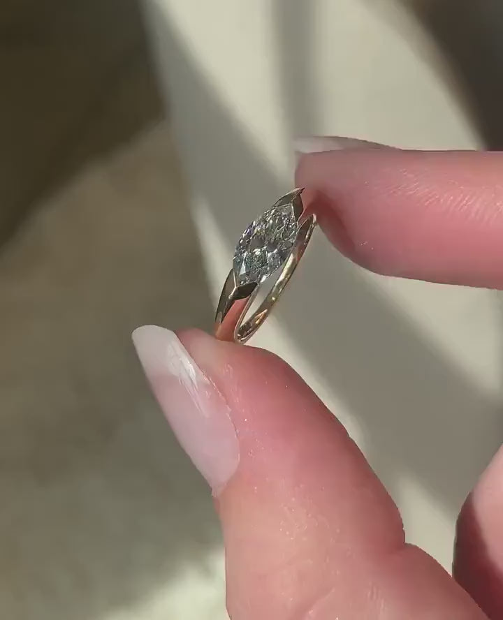 2.00 CT Marquise Cut East West Set Moissanite Diamond Solitaire Engagement Ring 14K Solid Yellow Gold Half Bezel Setting Wedding Gift Ring